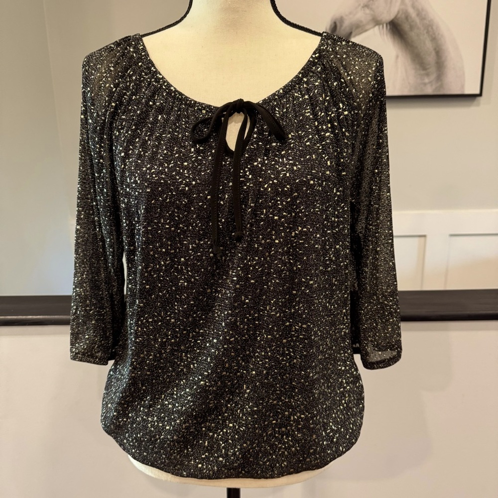 GG collection black, and gold, medium, sheer, baggy, women’s blouse.